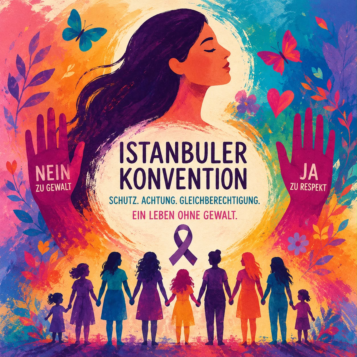 Plakat zur Istanbul-Konvention: Nein zu Gewalt, Ja zu Respekt